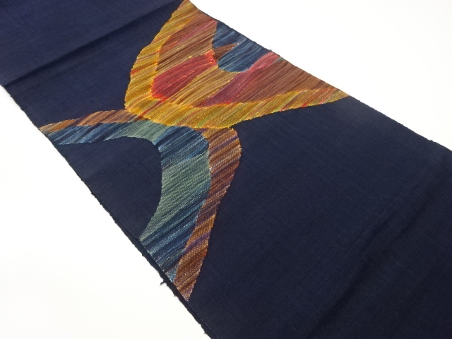 手織り紬すくい織抽象模様織出し名古屋帯